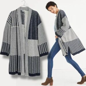 Madewell Merino Wool Collage Patchwork Oversized Cardigan Sweater Navy Large